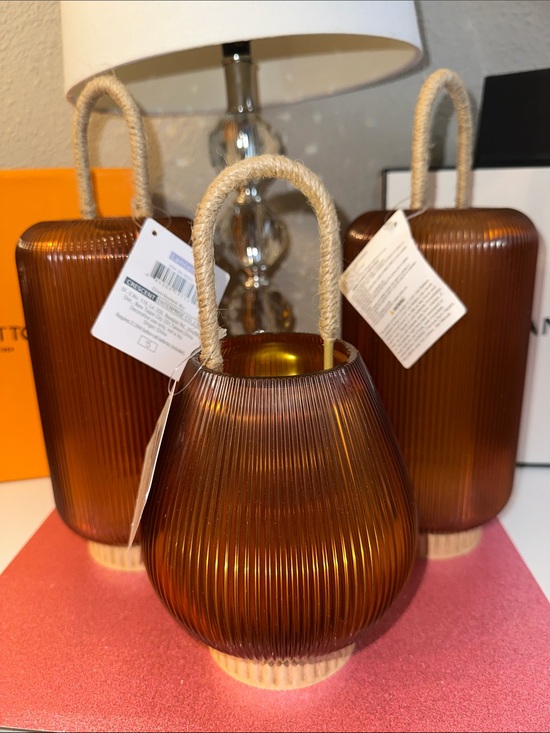 Unlisted Other - Unlisted Amber Ribbed Plastic Lantern with Rope Handle